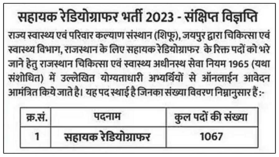 Rajasthan Assistant Radiographer Bharti 2023