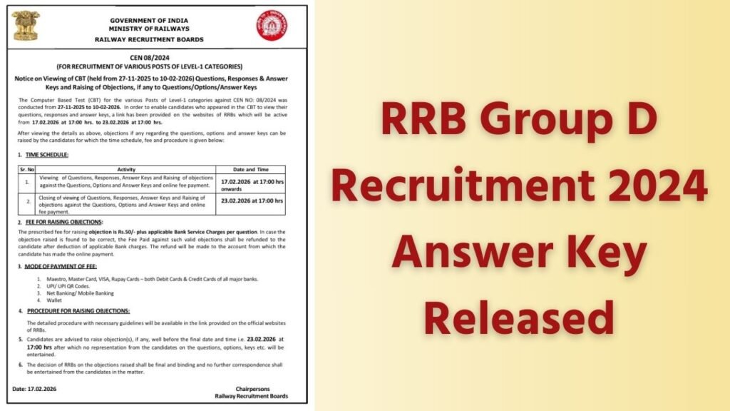 RRB Group D Recruitment 2024 Answer Key